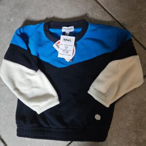 Meerkleurige fleece trui, blauw zwart wit