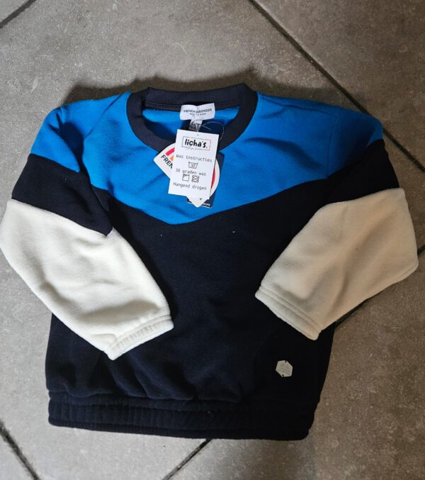 Meerkleurige fleece trui, blauw zwart wit
